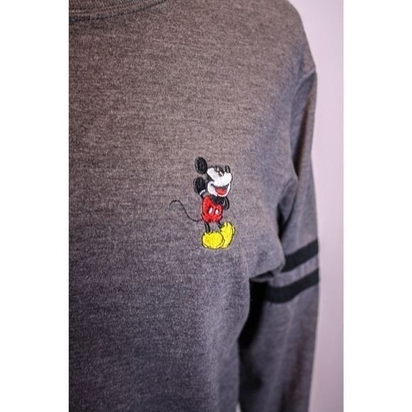 Disney Embroidered Mickey Mouse Crop Top Stripes Gray Black Size M - Picture 3 of 4
